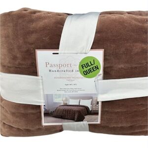 Passport to India Full/Queen Handstitched Brown Cotton Velvet Quilt 90”x92”